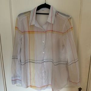 Equipment Femme Long Sleeved Yellow, orange and blue plaid blouse size M